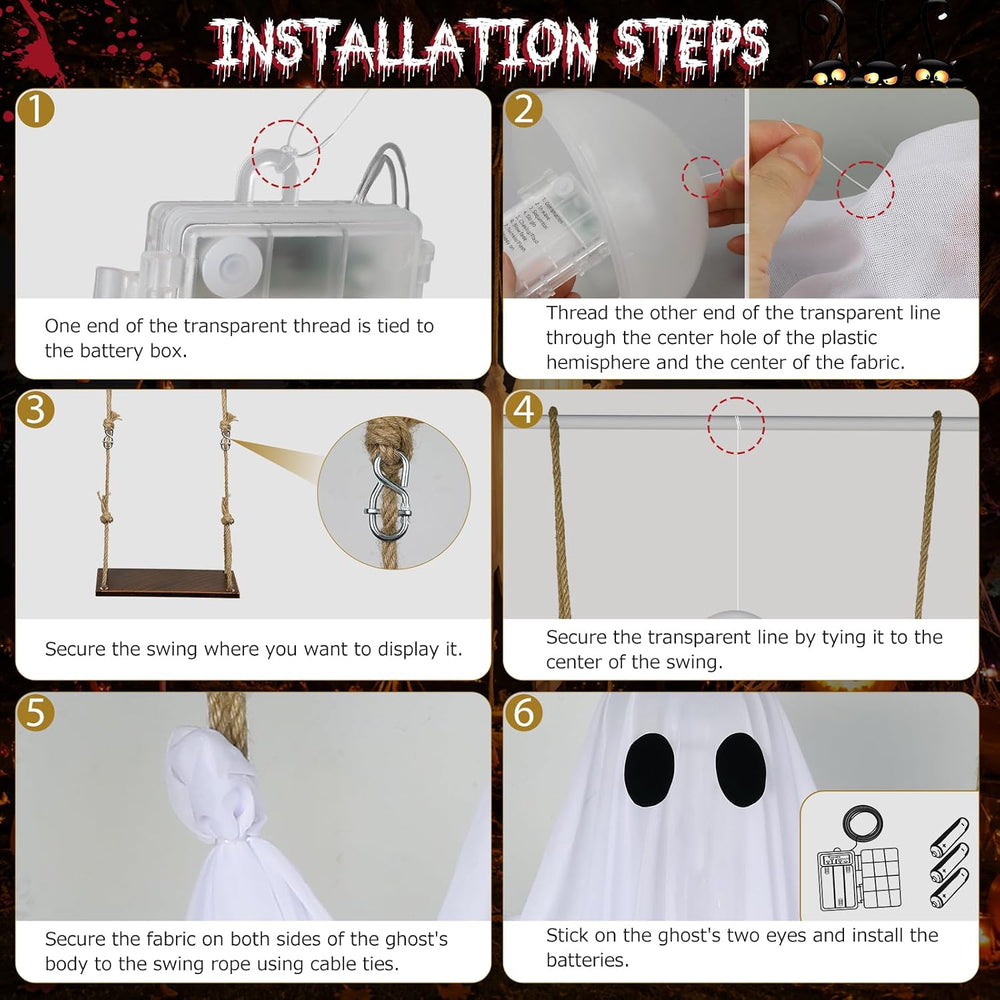 Halloween Decorations Outdoor – Hanging Swing Ghost 4-8FT, Remote Light Up