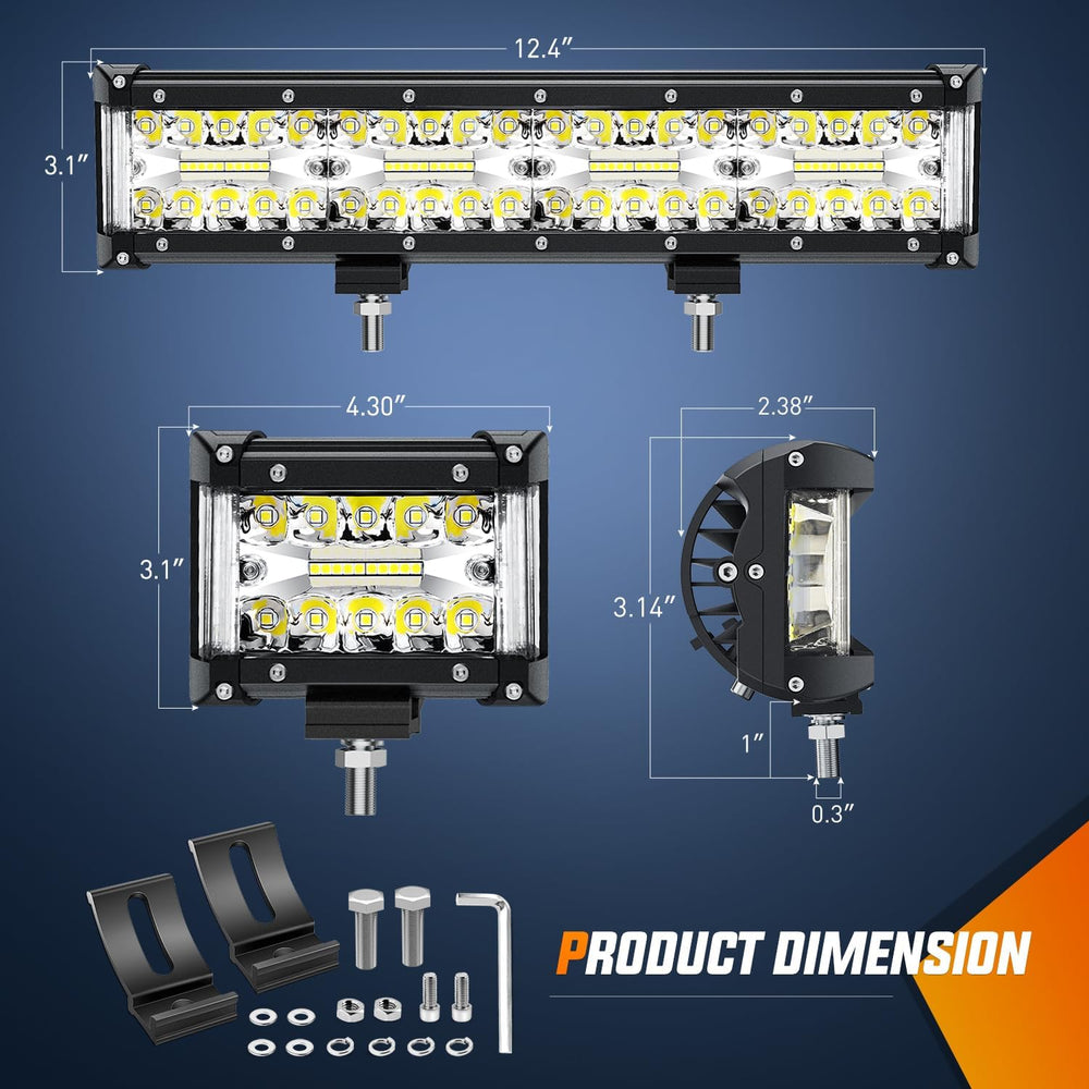 Nilight Side Shooter LED Light Bar Set 12 Inch Triple Row Spot Flood Combo Li...