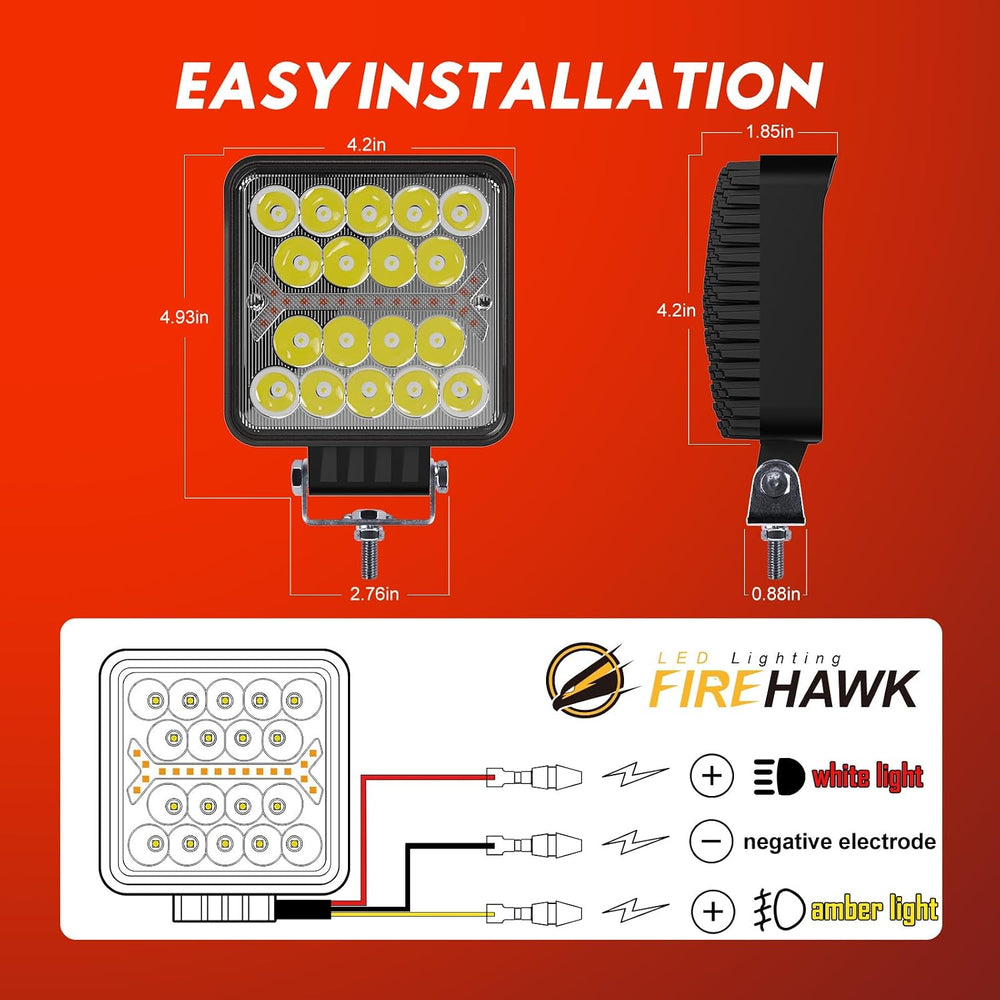 Firehawk LED Light Pods Bar 4 Inch 30000LM 60W Square Spot Flood Amber White ...
