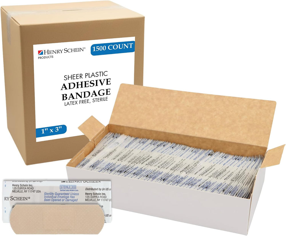Henry Schein Sheer Strip Adhesive Bandages, 1" x 3", Sterile, 1500 Ct