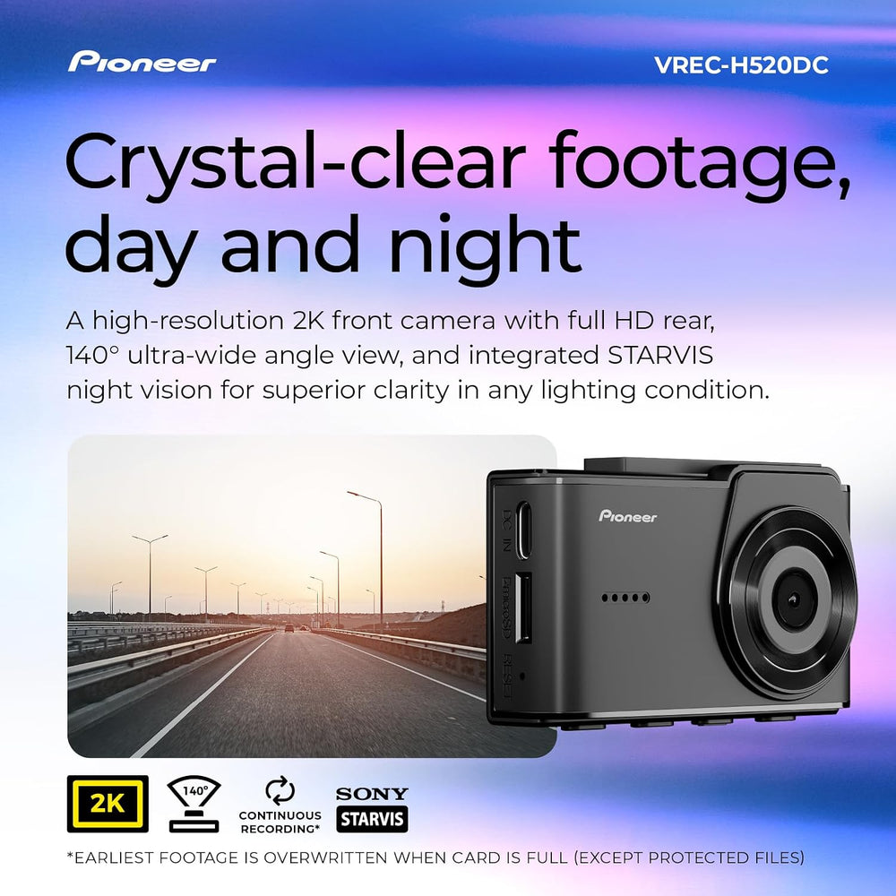 Pioneer VREC-H520DC Large Screen Dual Dash Cam Front and Rear Car Camera