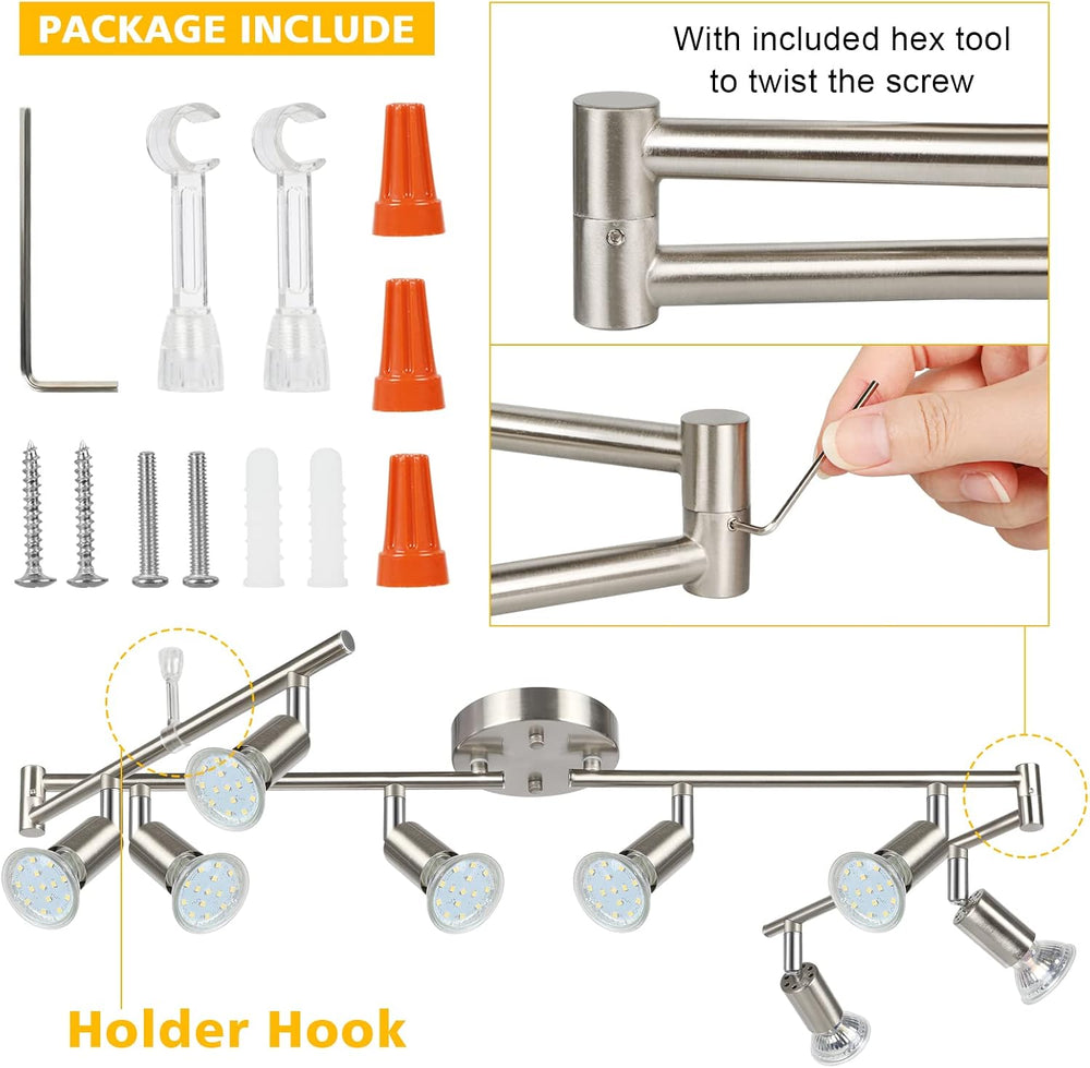 Unicozin LED Track Lighting Kit, 54.13'' Matt Nickel 8 Way Ceiling Sp...