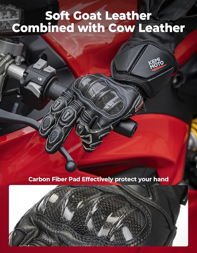 KEMIMOTO Leather Motorcycle Gloves