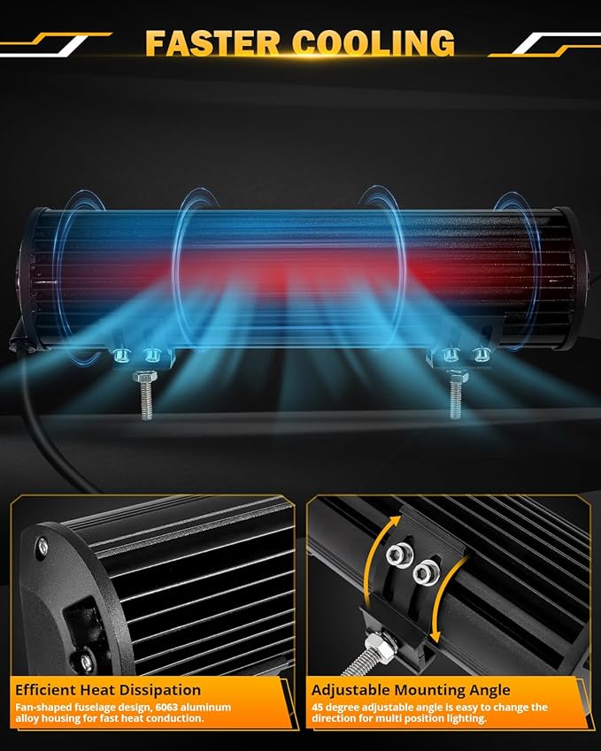 Auxbeam 12 Inch LED Light Bar, 6 Modes Strobe Amber Pod Lights Yellow Fog Light