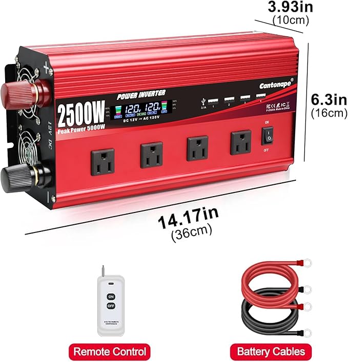 2500W Power Inverter 12V to 110V/120V DC to AC
