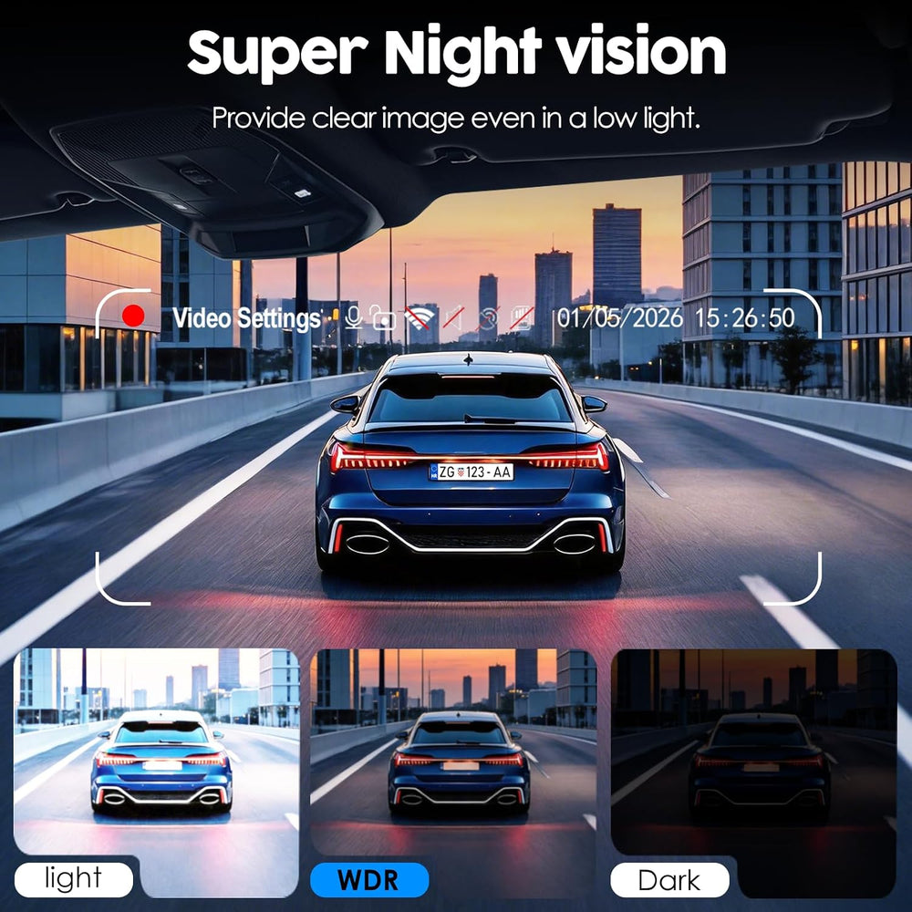 4 Channel 360° Dash Cam Detached Side Cameras, 4" Touch Screen