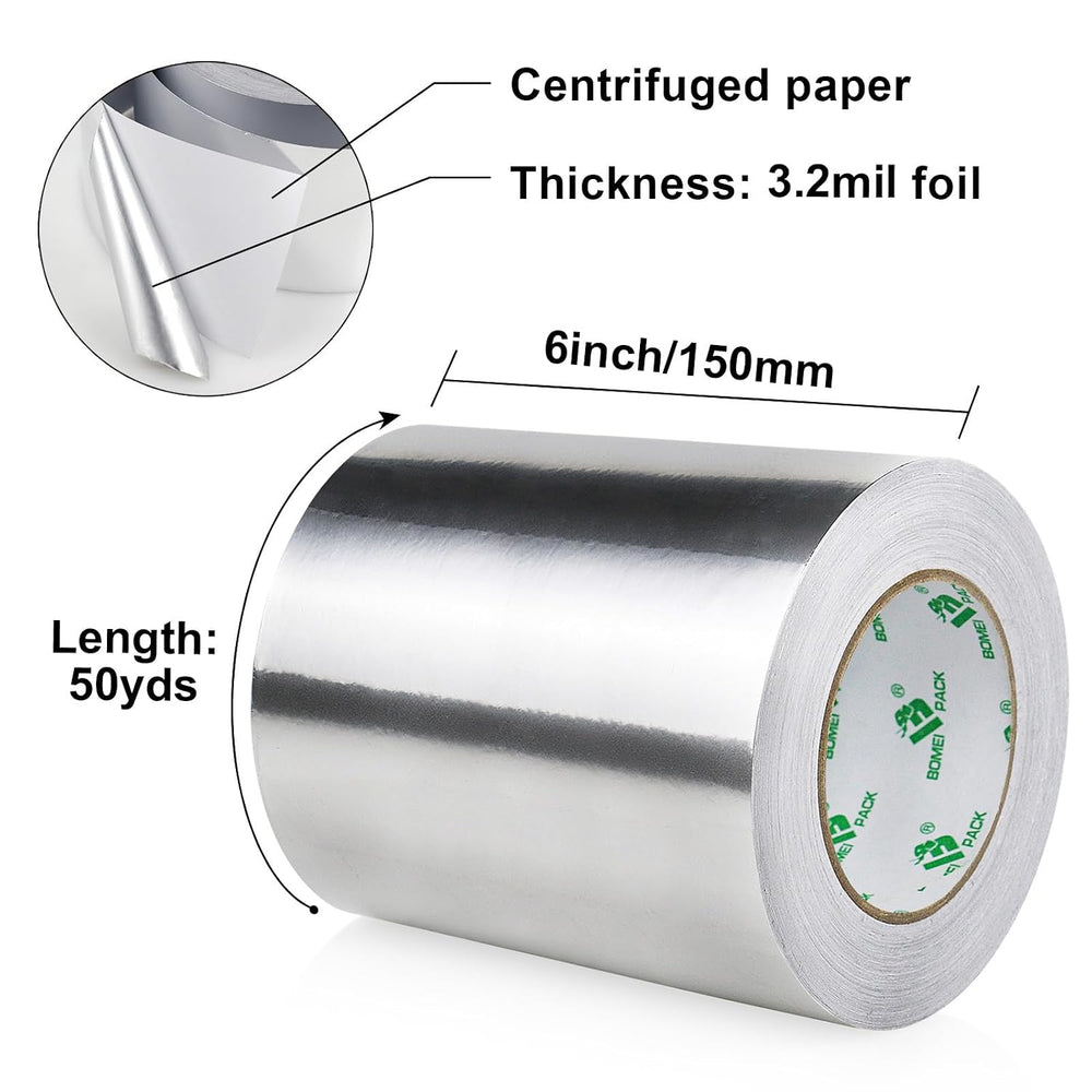 BOMEI PACK Aluminum Foil Tape, 6 Inch x 50 Yards Heavy Duty Metal Foil Tape, ...