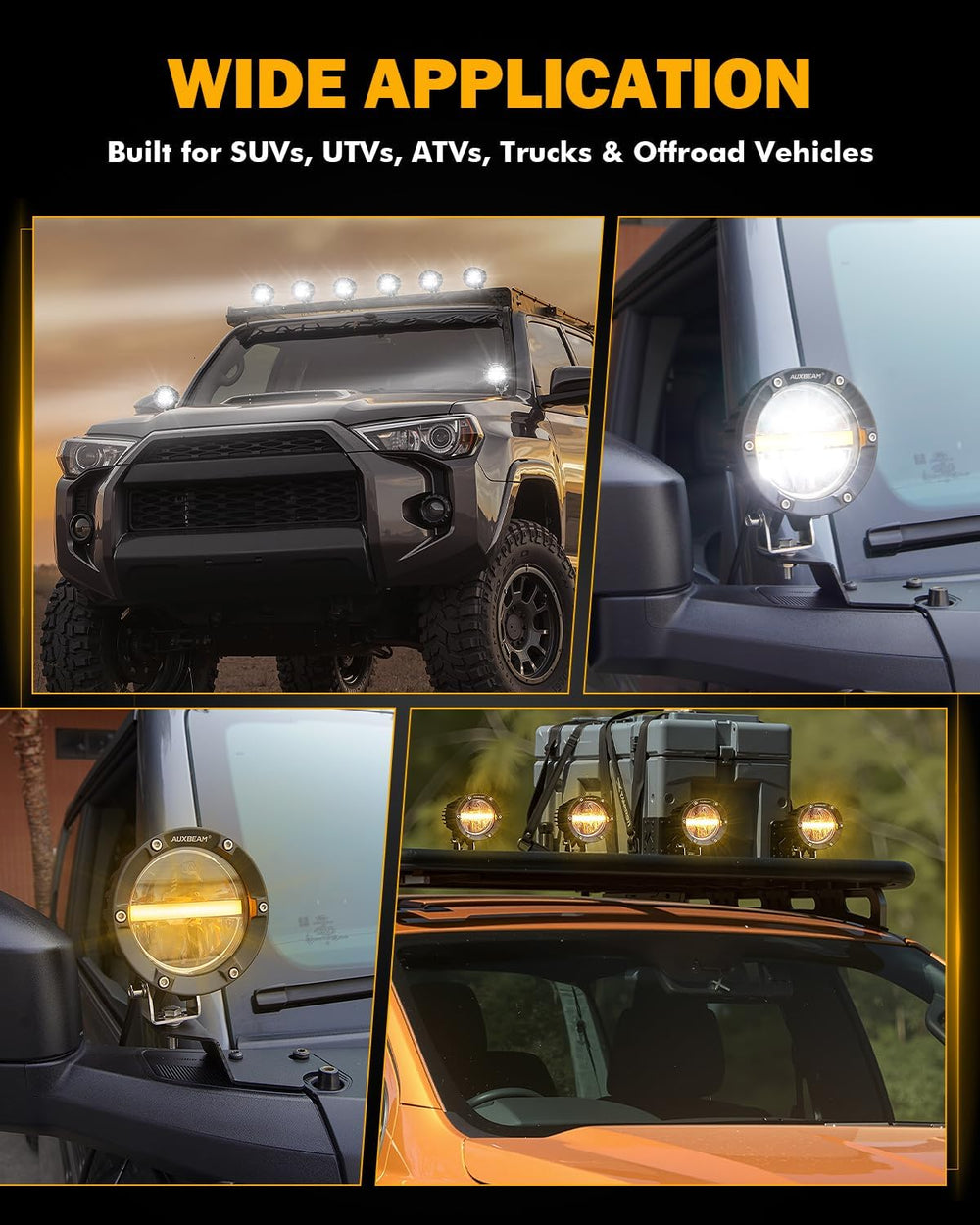 Auxbeam C4 Series 4 Inch 110W Round Light Offroad Pods with Amber DRL, Pair