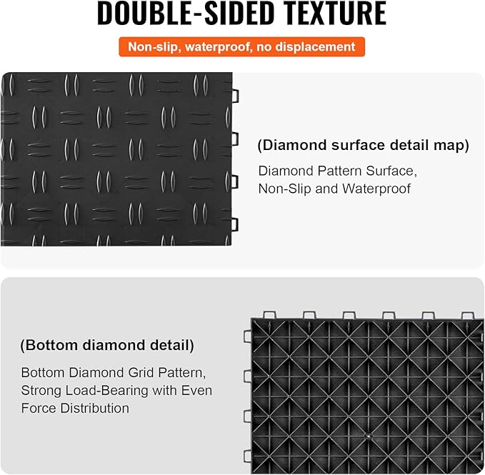 VEVOR Garage Tiles Interlocking, Non-Slip Double-Sided Texture Garage Floorin...