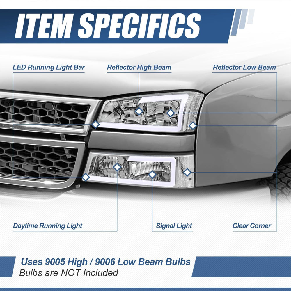 Auto Dynasty 4PCS LED DRL Headlight Lamps Compatible with Chevy Silverado Ava...