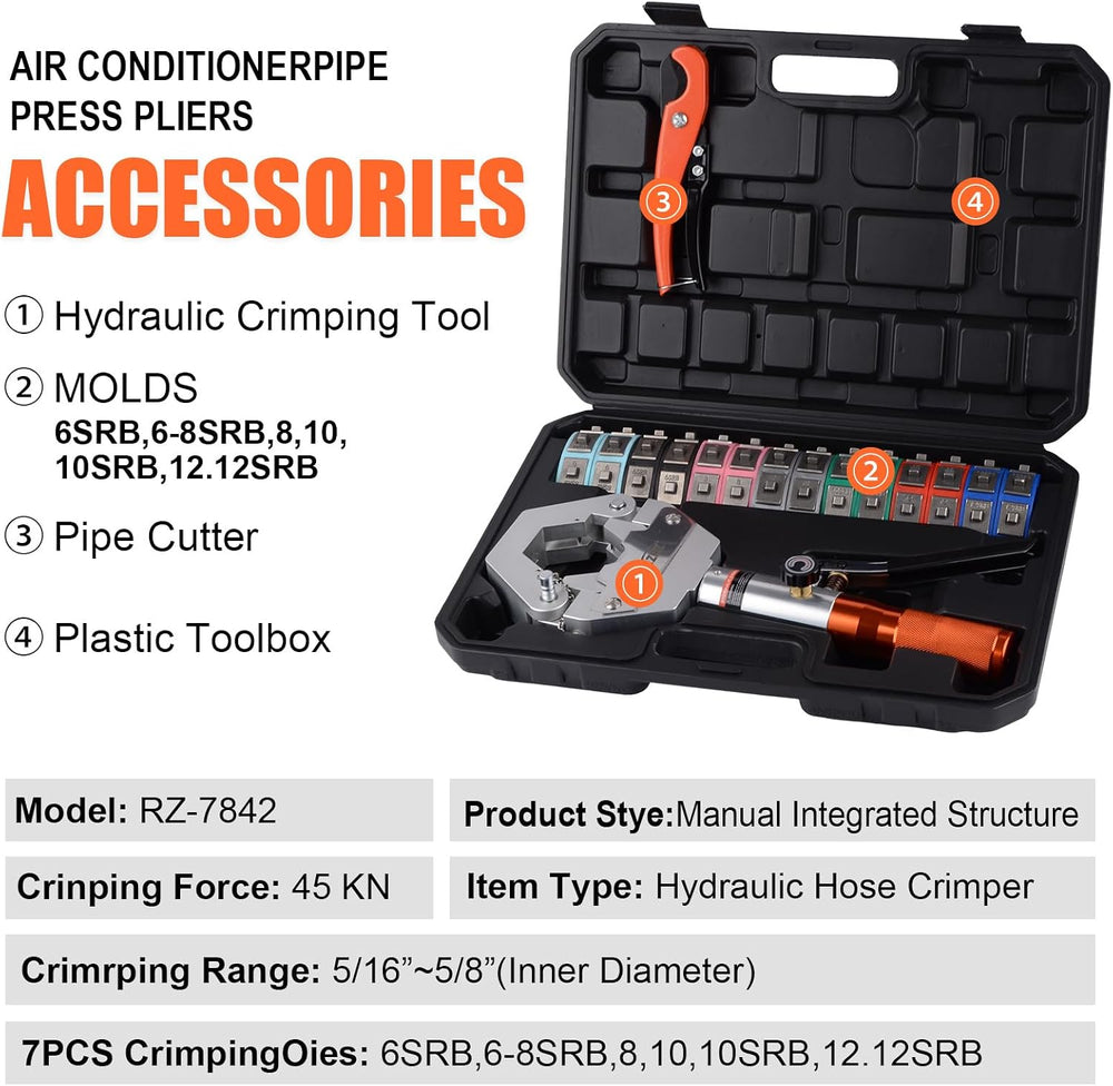 HZLZRZ Hydraulic AC Hose Crimper Kit - Manual A/C Hose Crimping Tool for BH A...
