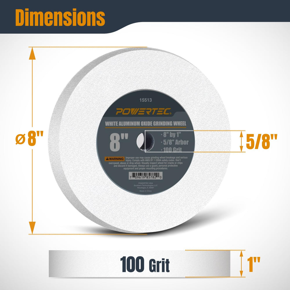 POWERTEC Bench Grinder Wheel 2PK, 8 Inch Grinding Wheel 100 Grit, White Alumi...