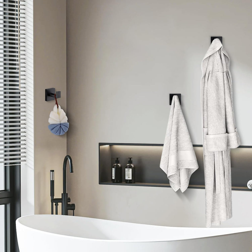 Matte Black Towel Hooks for Bathrooms, Heavy Duty Wall Mounted Stainless Stee...