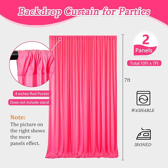 10 x 7 Feet Fluorescent Pink Backdrop Curtain for Partie, Background Curtains...