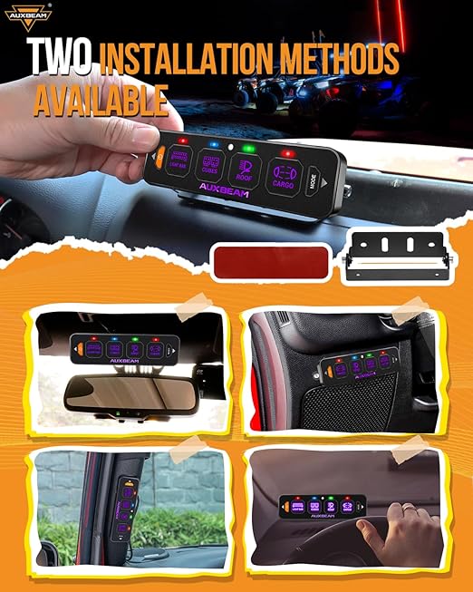 Auxbeam 4 Gang Slim Switch Panel RGB AS-R40 Toggle Momentary Pulsed Dimmable