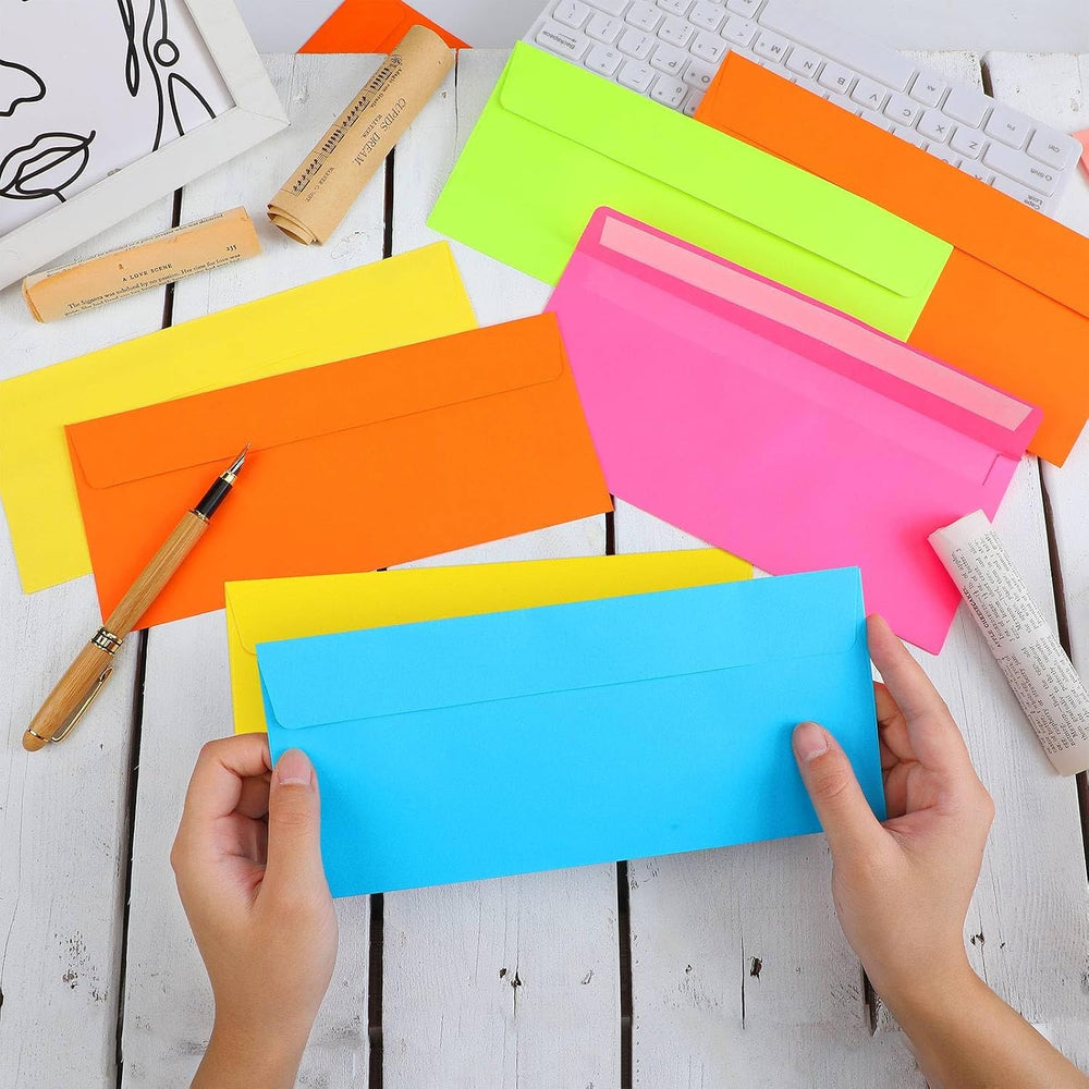 Outus 500 Pcs #10 Colored Envelopes Business Adhesive,Neon Color