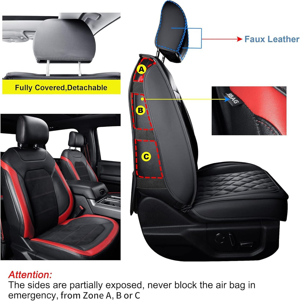 LUCKYMAN CLUB F150 Faux Leather Seat Covers Fit for 2015-2025 F150 SuperCrew ...
