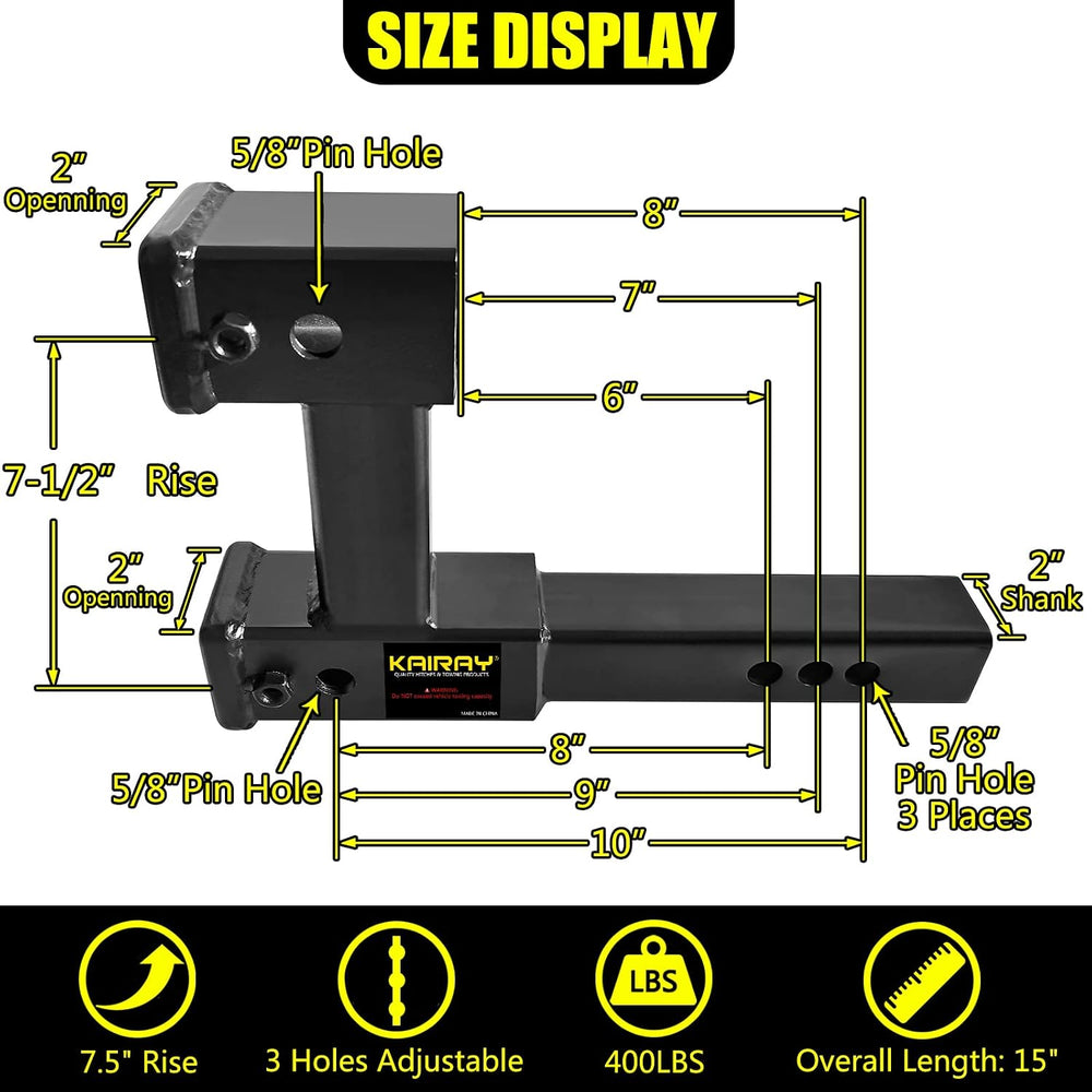 KAIRAY Double Hitch Receiver 2 Inch Trailer Dual Hitch Extension Riser Adapte...