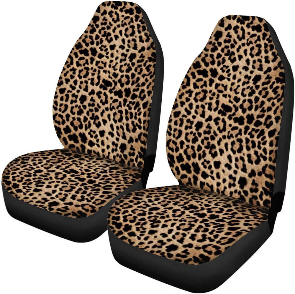Trendy Leopard Animal Print Car Front Seat Covers Set of 2 Wild Cheetah Patte...