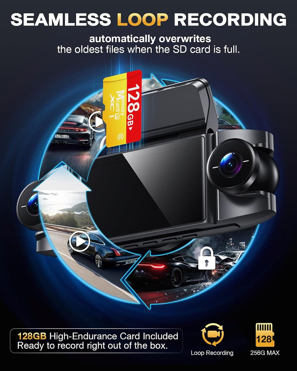 4 Channel 360° Dash Cam, 4K Front + 1080P Rear/Left/Right, 5GHz WiFi 30MB/s