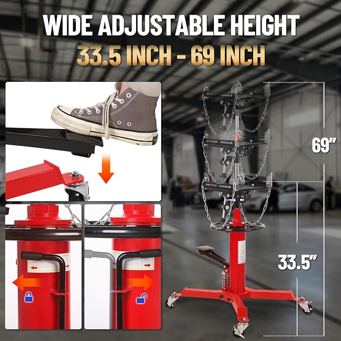 Dual Plunger Hydraulic Transmission Jack 1322lbs Capacity, 33.5"-69"...