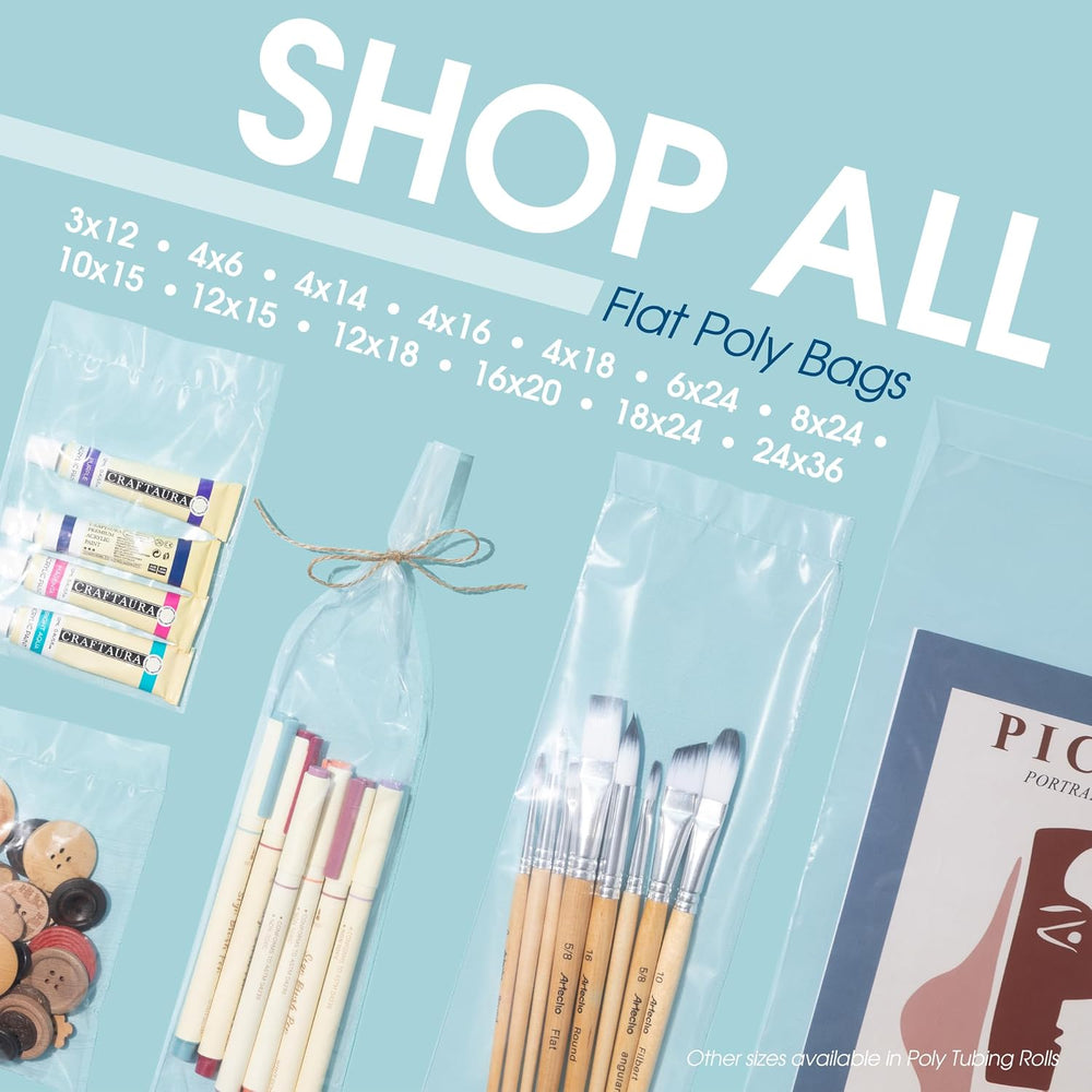 10" X 15" Open-End Flat Poly Bags (500 Count) - 2 Mil Plastic Clear...