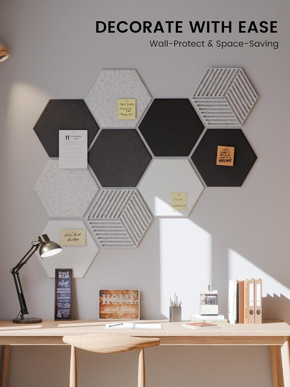 Fluxynara 10-Pack Hexagon Felt Bulletin Board Tiles, Concrete Echo