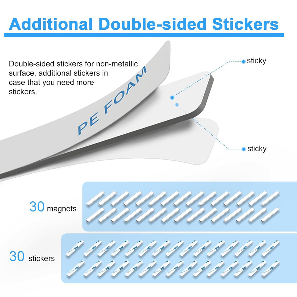 Rare Earth Neodymium Magnets with Double Sided Adhesive, 60x10x5mm, 30 Pack