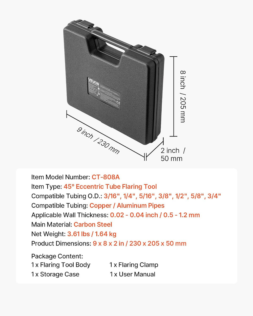 VEVOR Flaring Tool HVAC, 45° Eccentric Single Flaring Tool for 3/16" - 3...