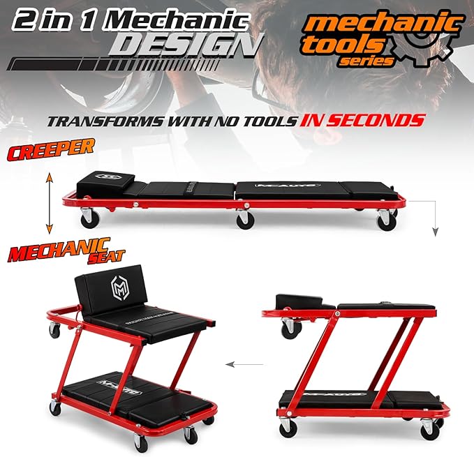 M-AUTO Heavy-Duty Convertible Mechanic Creeper, Z-Creeper 2-in-1 Creeper and