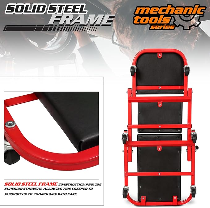 M-AUTO 40-Inch Folding Creeper Rolling Seat, All-in-One Adjustable Roller