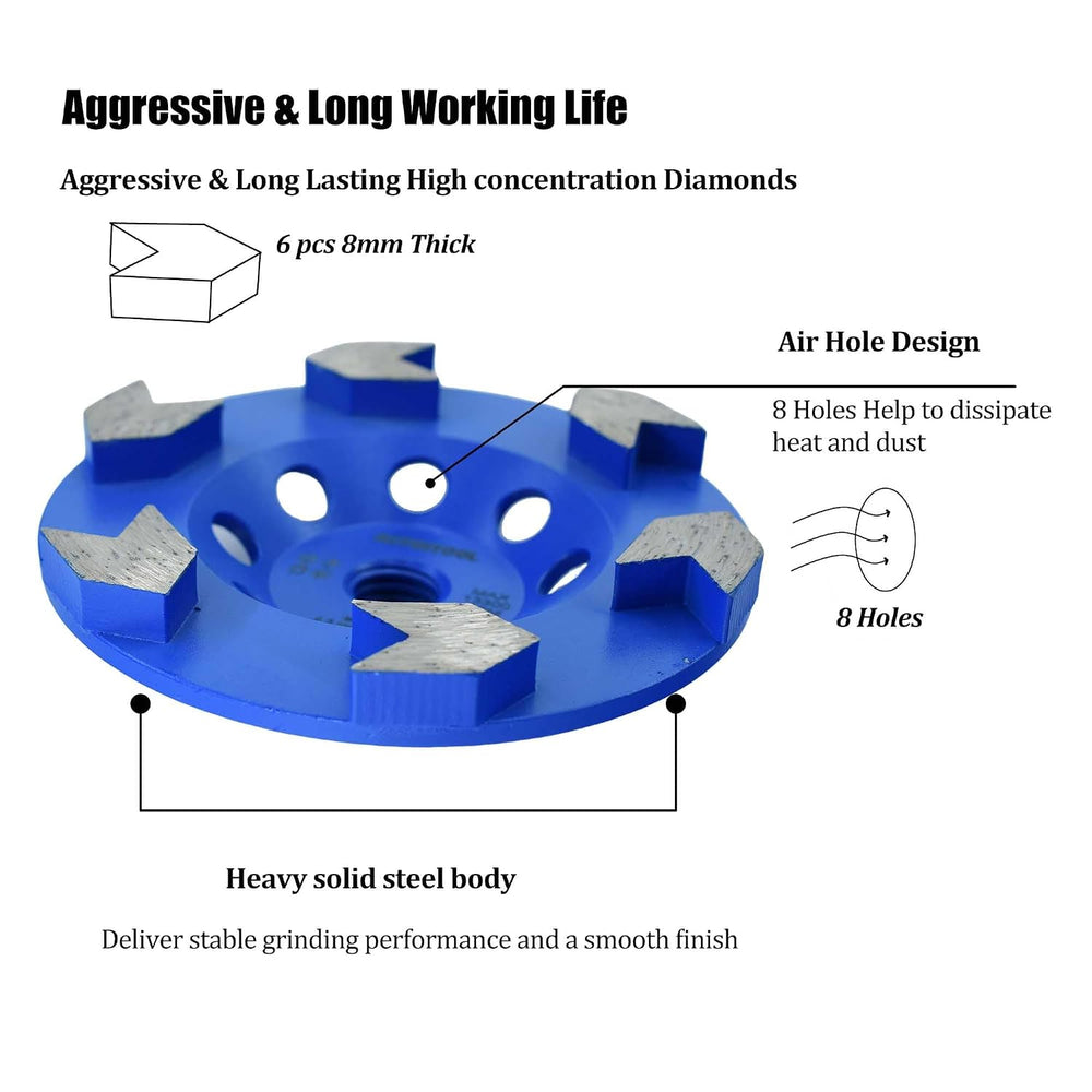 4.5" Plate 6 Arrow Segments Grinding Cup Wheel for Concrete Floor Grindi...