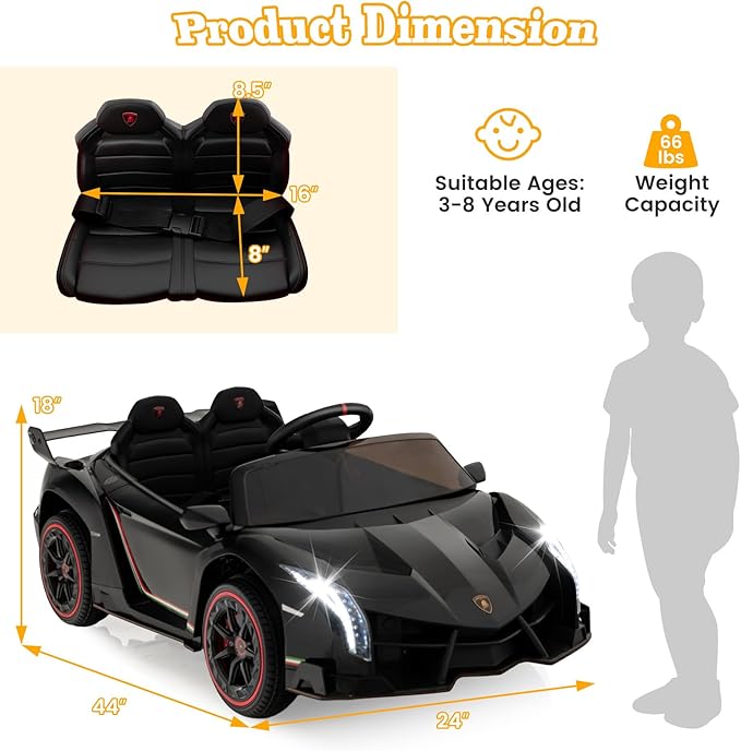 Costzon Ride on Car, Lamborghini Licensed 12V Battery Powered 4WD Sports Car