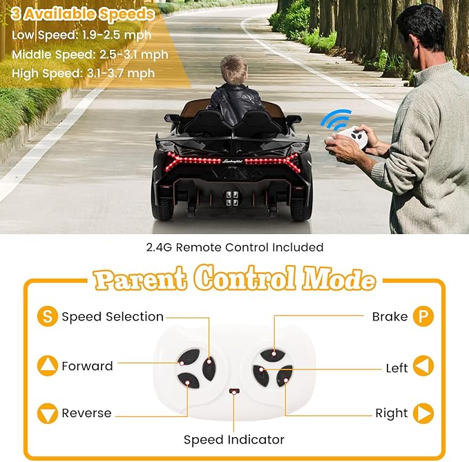 Costzon Ride on Car, Lamborghini Licensed 12V Battery Powered 4WD Sports Car