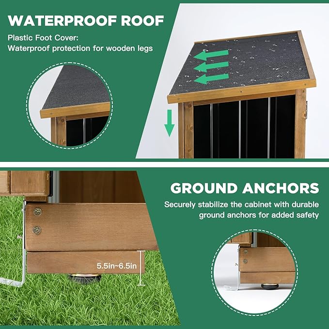 Outdoor Storage Cabinet Wood & Metal, Storage Shed Waterproof Double Lock