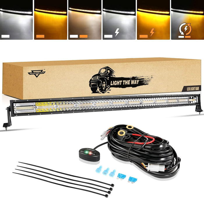 Auxbeam 50" Curved LED Light Bar, 288W Dual-Color 6 Modes Driving Lights