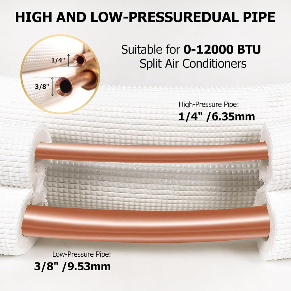 10FT Mini Split Line Set 1/4" & 3/8" O.D Copper Pipes Tubing wi...