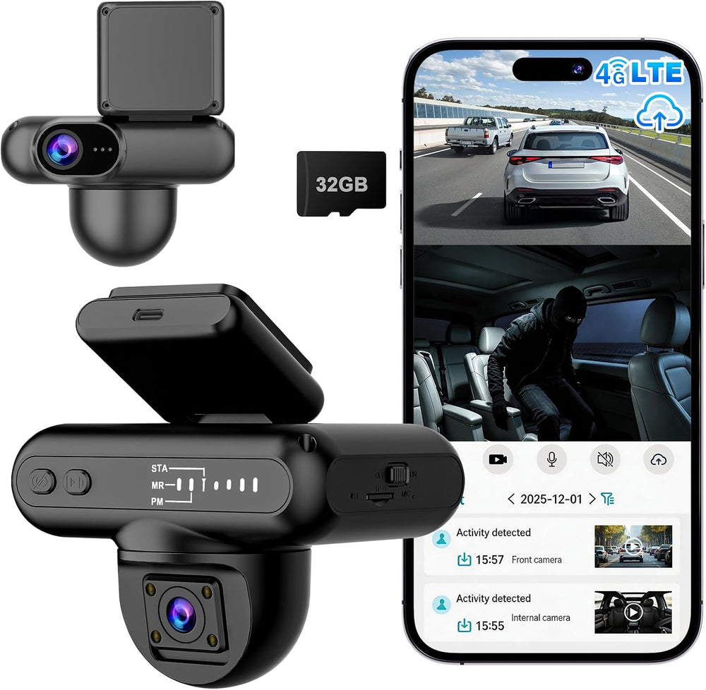 4G LTE Dash Cam with Live View,2K+1080P Front-Inside Car Camera SD/Cloud
