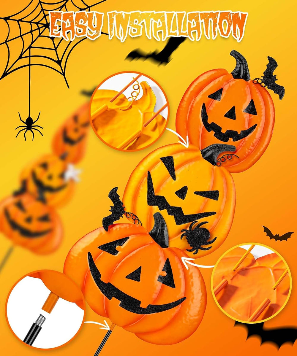2 Pack Halloween Garden Stakes - Stacked Metal Pumpkins Jack-o-Lantern Lawn D...