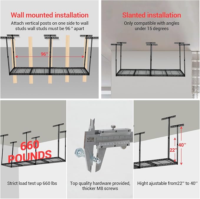 Overhead Garage Storage Rack, Heavy Duty Ceiling Storage Racks