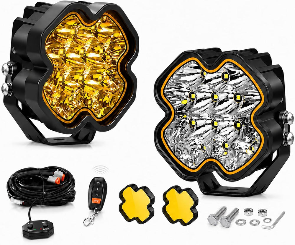 4 Inch LED Pod Lights, Spot Flood Combo Ditch Lights with Amber DRL