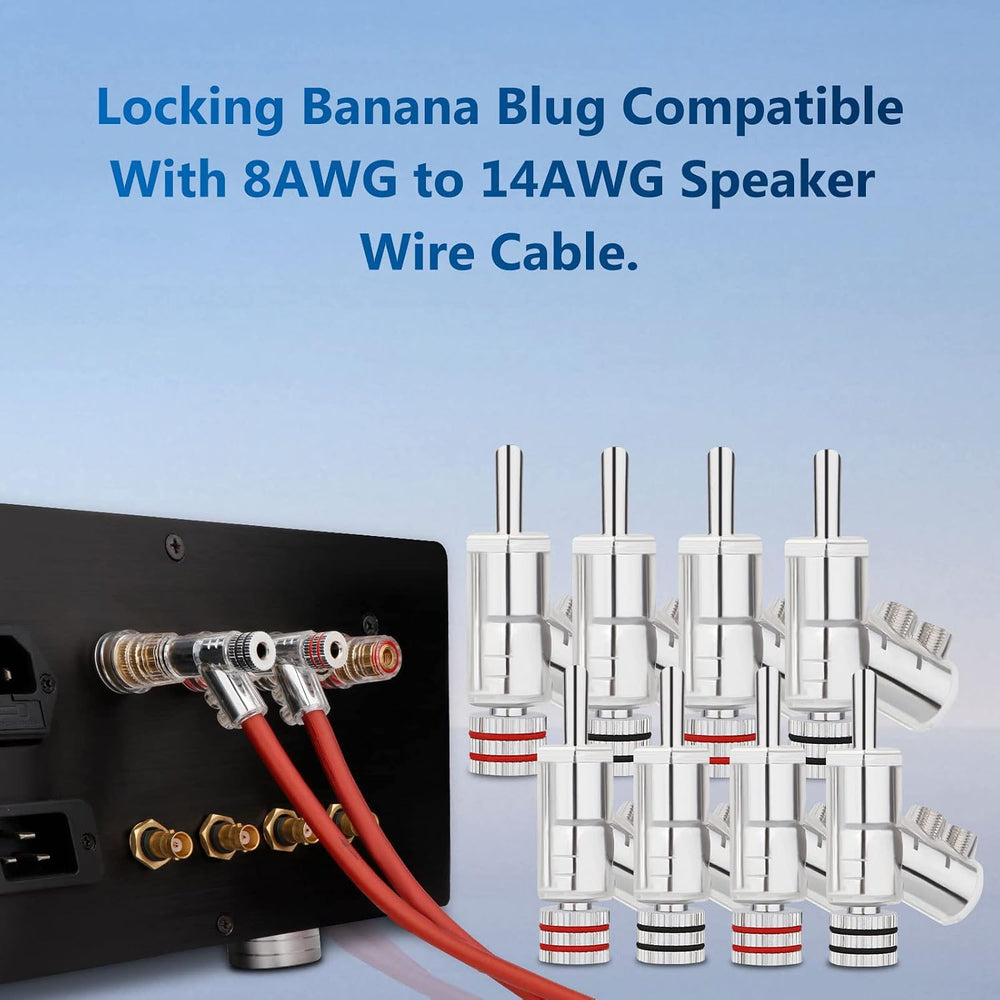 Monosaudio 8Pcs Locking Banana Plug 45 Degree Double Screw(Rhodium Plated)