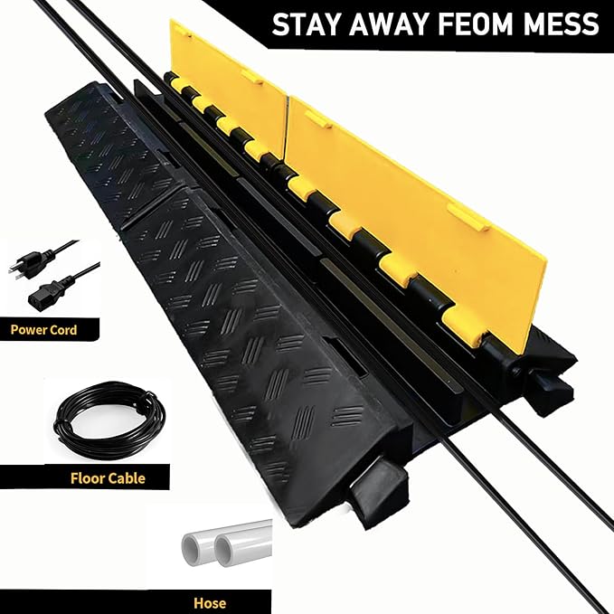Foldable 2 Channel Rubber Cable Protector, 22000Lbs Load Capacity Wire Hose