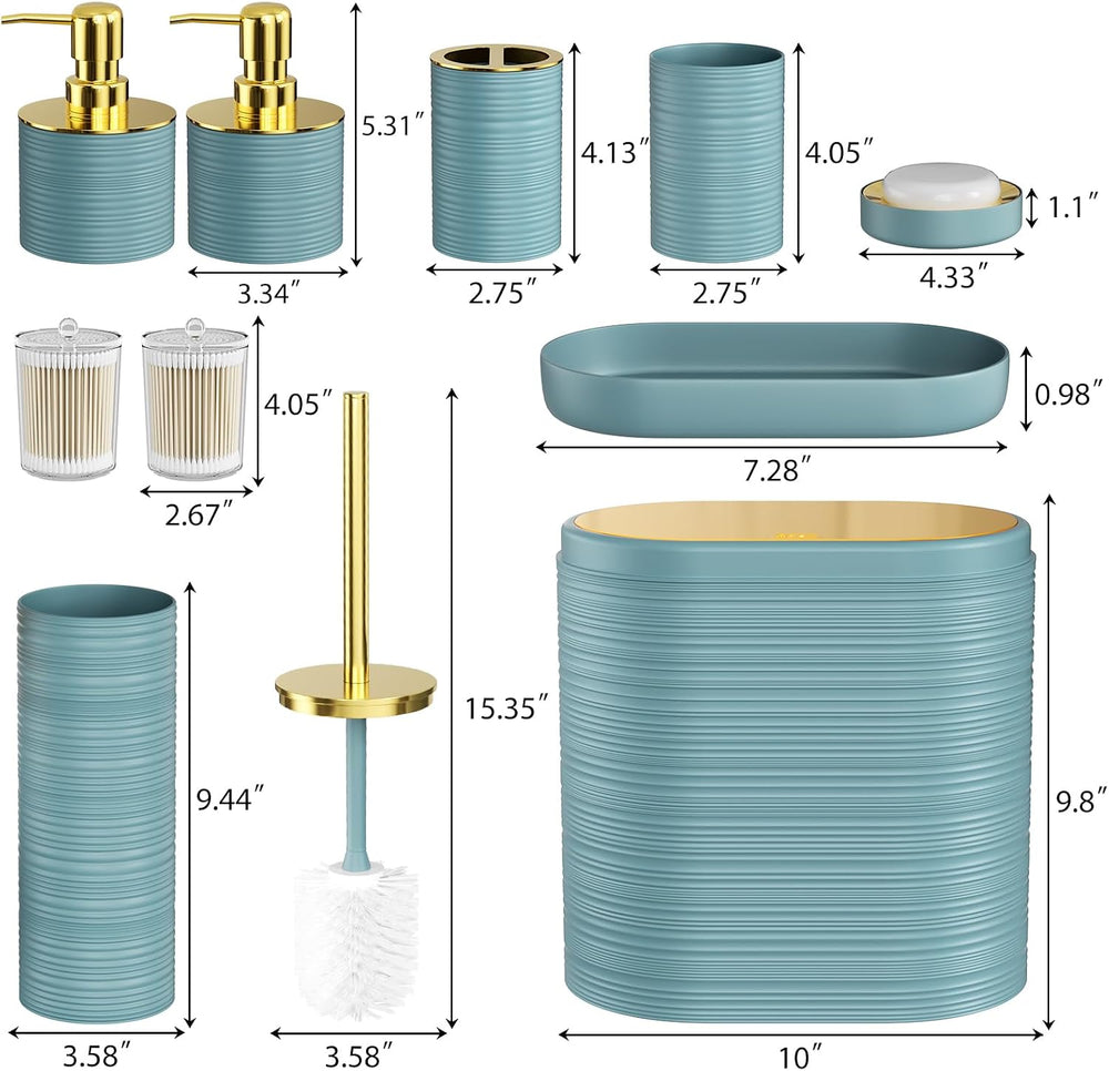Bathroom Set, 10PC Bathroom Accessory Set, Light Blue Bathroom Accessories, B...