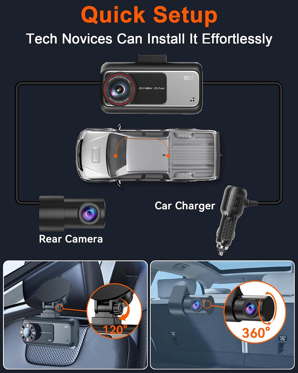 15-Min Easy to Install Dash Cam: Dual Camera with Night Vision for Truck