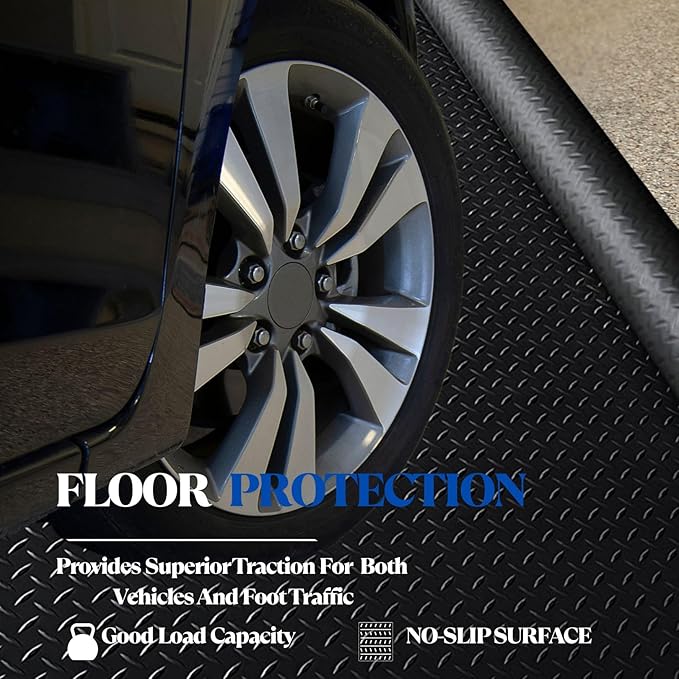 BESEA 4 x 6 FT Garage Floor Mat, Heavy Duty Diamond Plate Rubber Parking Mat –