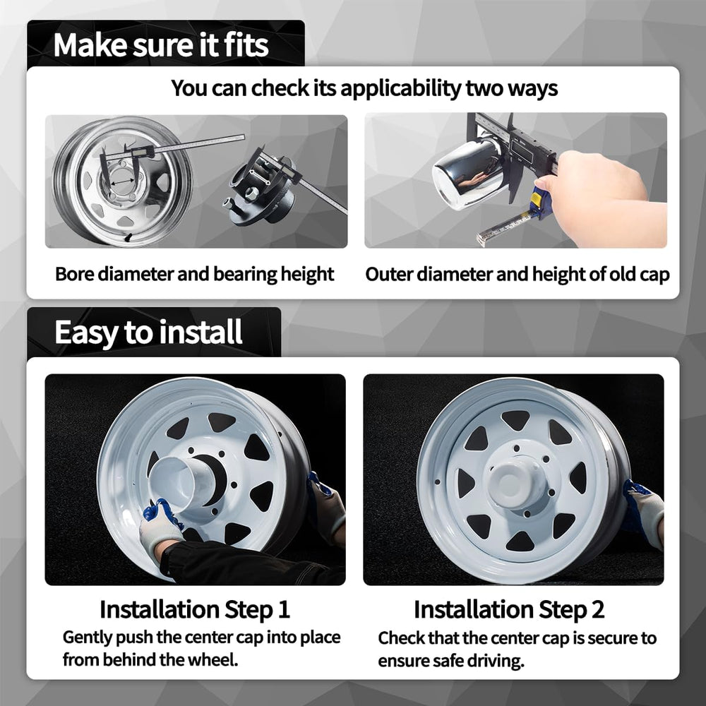 4Pcs 3.31inch Stainless Trailer Wheel Center Caps Push Through 3.31" Bor...