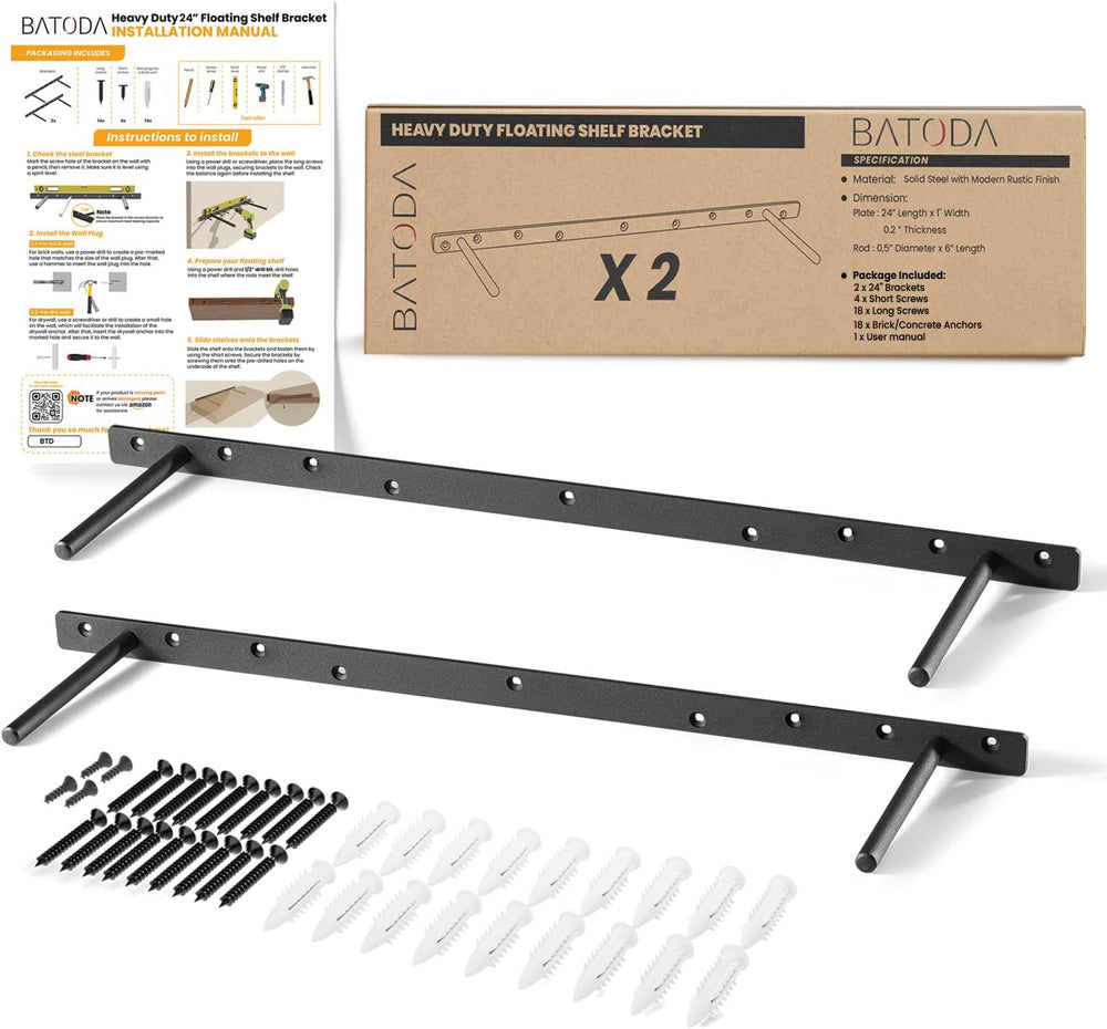 BATODA 24" Floating Shelf Bracket 2 Pcs,Hidden Bracket for Floating Shelves