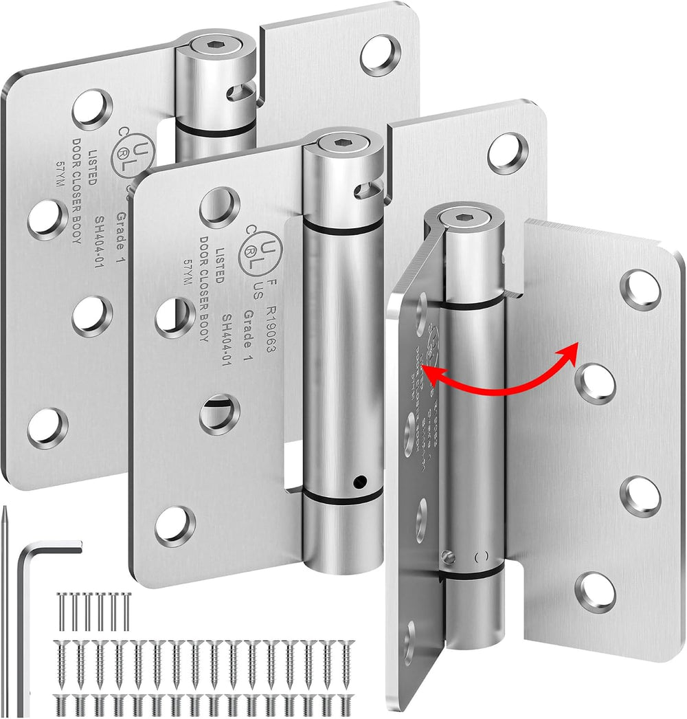4 Inch Self Closing Door Hinges,3-Pack Spring Hinges,1/4" Radius Corners