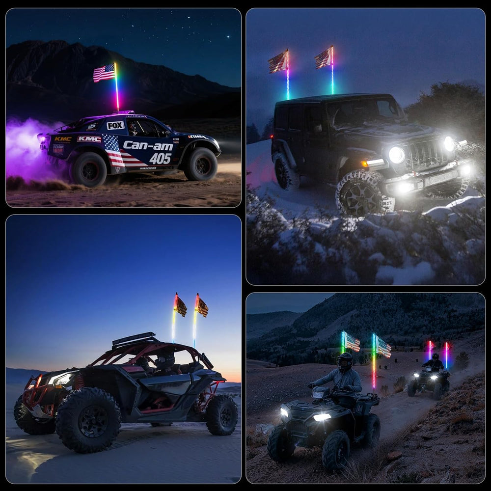 Ehaho 2 PCS 3FT Whip Lights with Spring Base, APP & Remote Control Led Wh...